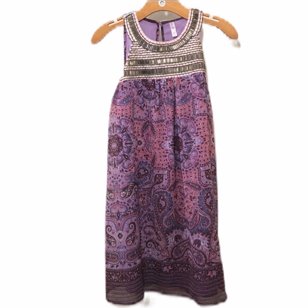 Boho Beaded Dress Sleeveless Floral Lined A-line